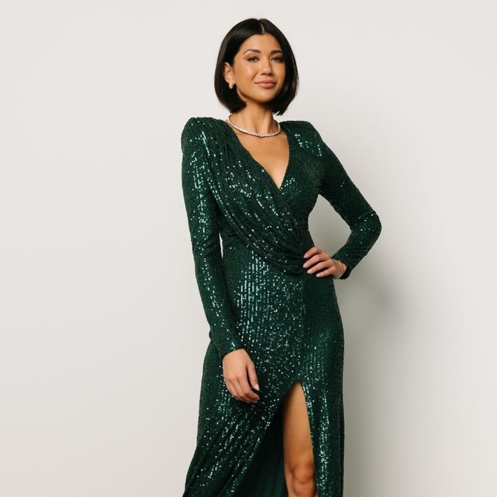 Baltic Born Emerald Sequin Long Sleeve Gown